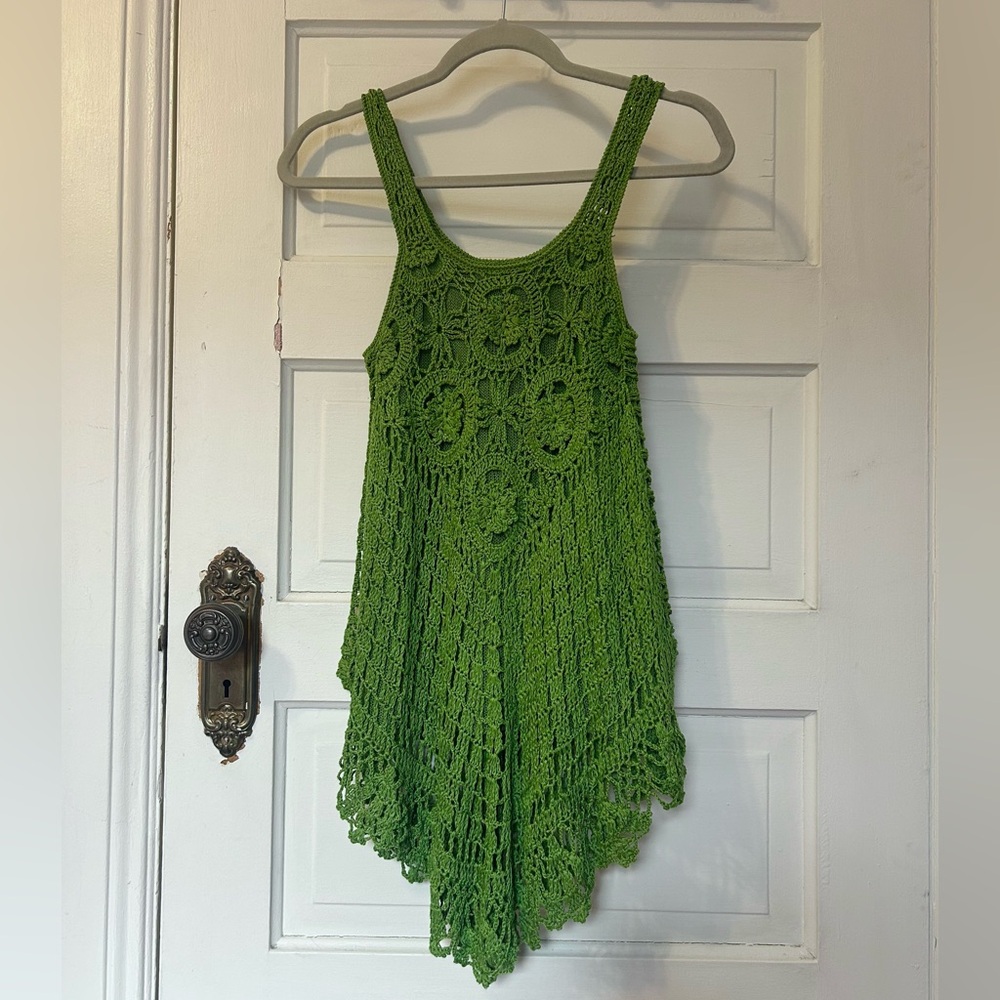 Crochet Green Tank Top Small XS Festival Forest Fairy Resort Beach Whimsy Boho